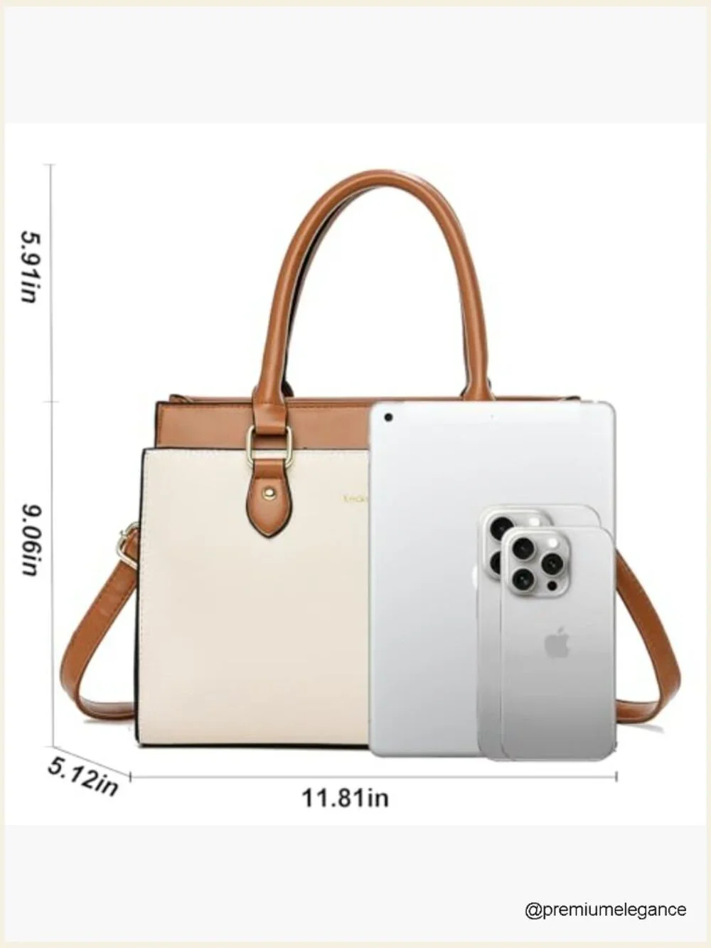 Dual-tone Faux Leather Tote Purse with Crossbody Strap, Large Satchel Handbag